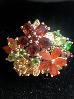 Multi-Gem 18k Yellow Gold Over Sterling Silver Flower Ring